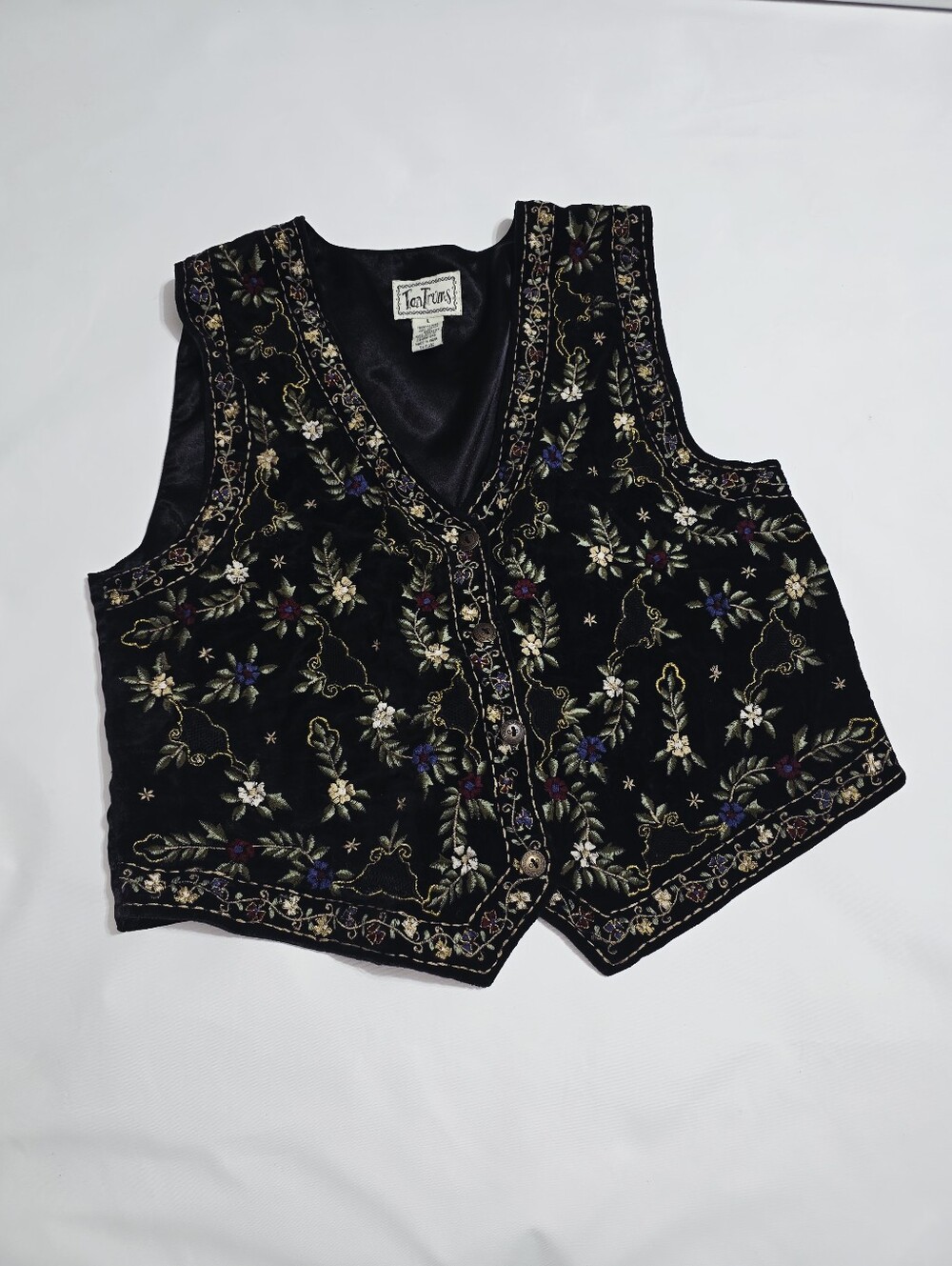 Vintage Tantrums Black Velvet Embroidery Floral Vest 《L》